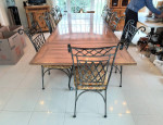 Large Dining Set - long wood table w/ protective plastic top, leaves,