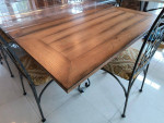 Large Dining Set - long wood table w/ protective plastic top, leaves,