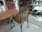 Large Dining Set - long wood table w/ protective plastic top, leaves,