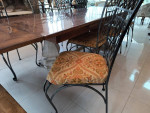 Large Dining Set - long wood table w/ protective plastic top, leaves,