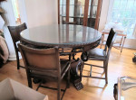 Round wood dining / breakfast card table 4 antique Arts & Crafts chair