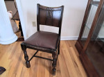 Round wood dining / breakfast card table 4 antique Arts & Crafts chair