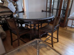 Round wood dining / breakfast card table 4 antique Arts & Crafts chair