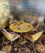 Wrought Iron 42" Patio Table & Stationary Barrel Back Chairs..