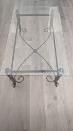 Coffee/end/side wrought iron table with glass top
