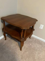 antique stamped table 2 tier solid wood