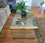 1970s Waterfall Brass and Glass Coffee Table $1600 new, now $400