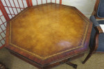 REDUCED Vtg Hardwood Mahogany Octagonal Table-Leather Gold Tooling Top