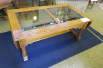 REDUCED Oak Coffee Table 2 Smoked Glass Inserts-2 side Drop Leaves