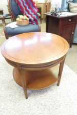 Round Hard Wood Side Table-Lower Shelf-Maple/Pecan?