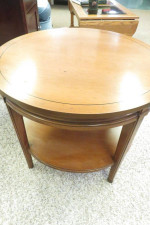 Round Hard Wood Side Table-Lower Shelf-Maple/Pecan?