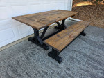 Rustic farmhouse dining / kitchen table and bench