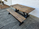 Rustic farmhouse dining / kitchen table and bench