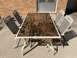 Outdoor Patio Table, Chairs, Umbrella Stand