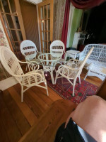 Rattan Glass top Table and chairs, Setee, end tables QUALITY !