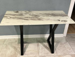 Tempered Glass Console  table with marbled top and Black legs
