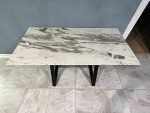 Tempered Glass Console  table with marbled top and Black legs