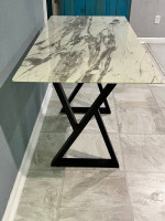 Tempered Glass Console  table with marbled top and Black legs