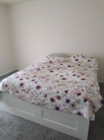 Ikea desk (table with drawers)almost white couch,