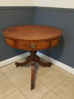 Baker Leather Top Round Drum Table