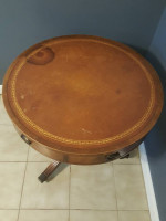 Baker Leather Top Round Drum Table
