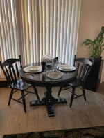 Black 40" round table & 2 chairs, solid