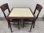 2 Strong Kitchen Dining Chairs 18” W, Vtg folding card table 30” W