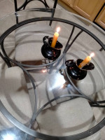 GLASS TOP IRON ROUND TABLE WITH 4 CHAIRS