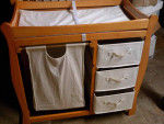 new wood with cloth drawers changing table-used pad included
