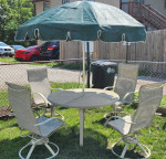 Homecrest Patio Table, Swivel Rocking Chairs & Umbrella w Base........
