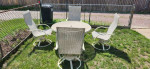 Homecrest Patio Table, Swivel Rocking Chairs & Umbrella w Base........