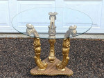 Hollywood Regency Asian Style Koi Fish Scroll Glass Top Coffee Table