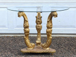 Hollywood Regency Asian Style Koi Fish Scroll Glass Top Coffee Table