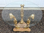 Hollywood Regency Asian Style Koi Fish Scroll Glass Top Coffee Table
