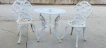 Old HEAVY antique patio/Bistro 24" Table w/ 2 Chairs.........