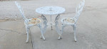 Old HEAVY antique patio/Bistro 24" Table w/ 2 Chairs.........