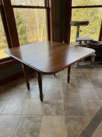 Solid oak dropleaf table and 4 upholstered chairs