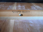 Ethan Allan eight solid wood chairs and dining table with two leaves