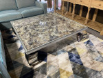 Shell Coffee Table, Glass Top, Ming Stainless Steel Legs