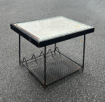 Antique Mid Century Mosaic Top Iron Record Player Stand Side Table