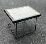 Antique Mid Century Mosaic Top Iron Record Player Stand Side Table