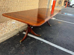 Hekman Furniture Flame Mahogany Inlaid Dining Table with 2 Leaves.