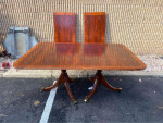 Hekman Furniture Flame Mahogany Inlaid Dining Table with 2 Leaves.