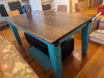 Farmhouse style table with bolted legs