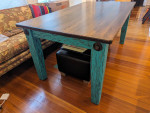 Farmhouse style table with bolted legs