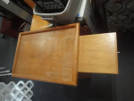 Butcher block table cutting shelf area