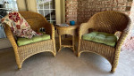 3 PC. Natural Wicker Diamond High Back Chat Set w/Round Table