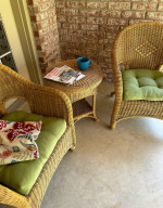 3 PC. Natural Wicker Diamond High Back Chat Set w/Round Table