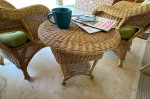3 PC. Natural Wicker Diamond High Back Chat Set w/Round Table