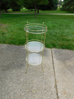 Mid Century  3 Tier glass End Table wire metal shelf Cocktail Bar